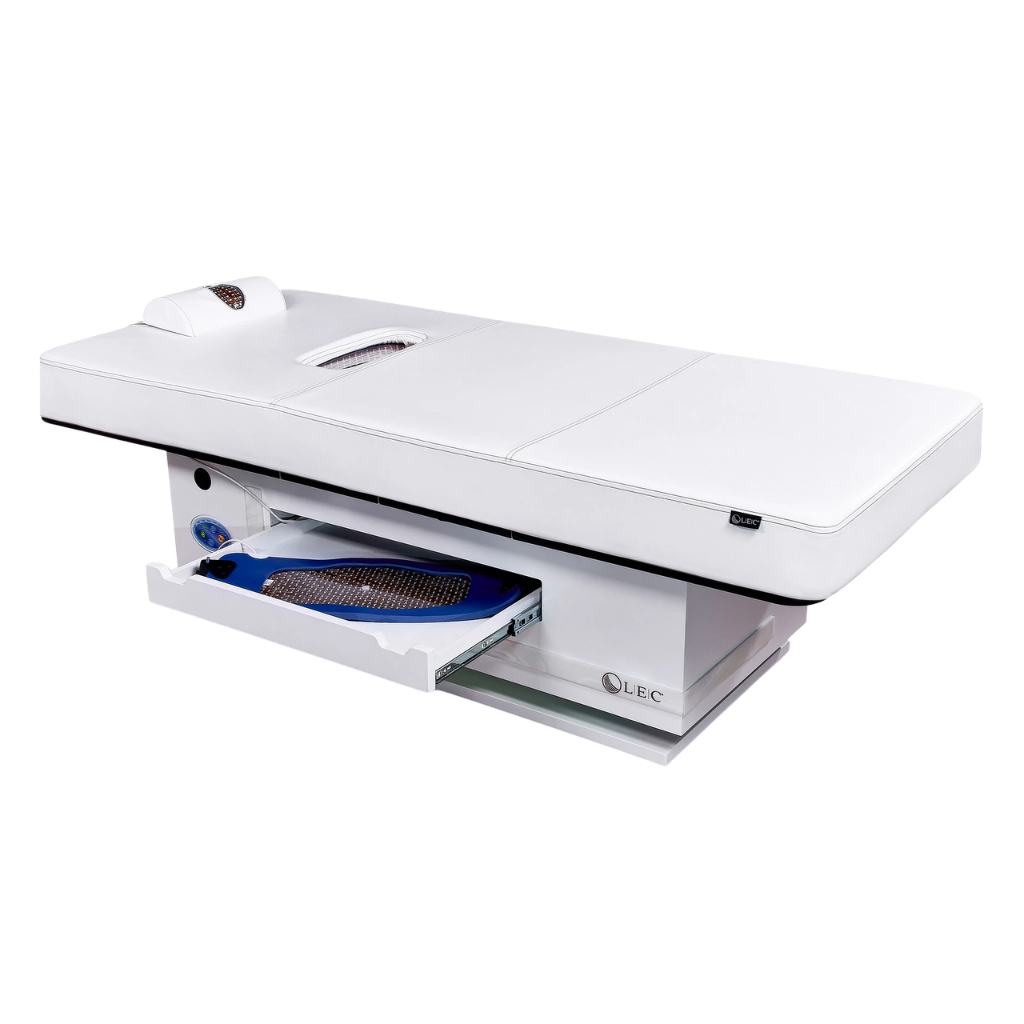 Radiance PT Pulsed LED Light Therapy Treatment Table with open blanket drawer.