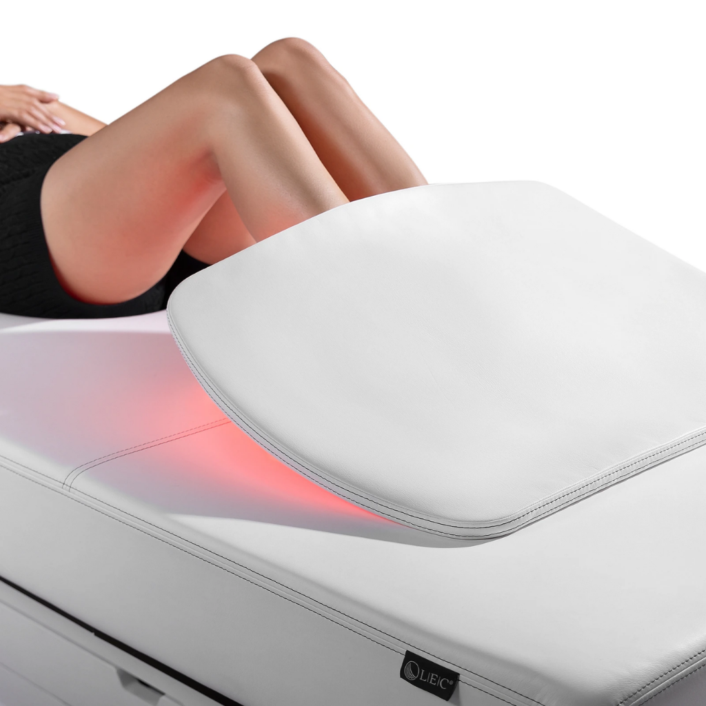 Radiance PT Pulsed LED Light Therapy Treatment Table illustrating the Half Blanket accross feet.