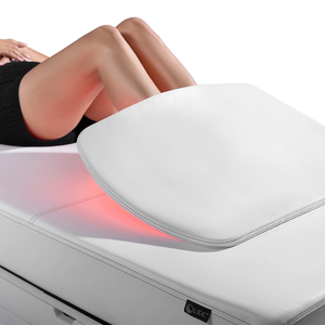 Radiance PT Pulsed LED Light Therapy Treatment Table illustrating the Half Blanket accross feet.