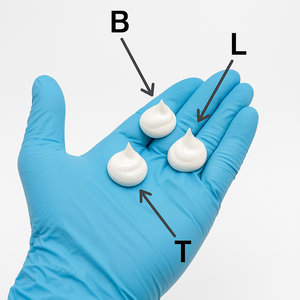 NeuroMed BLT Cream Benzocaine, Lidocaine, Tetracaine, on a blue gloved hand