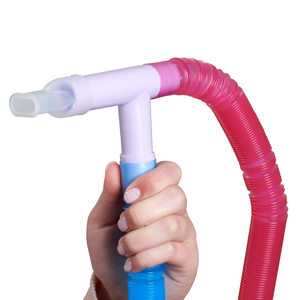 Hand holding a Nitronox mouthpiece with a white background 