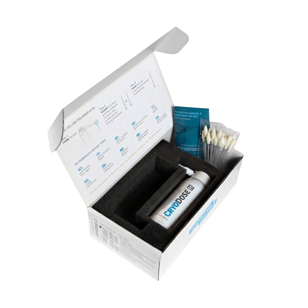 Picture of the Nuance CryoDose kit with one canister and several applicators