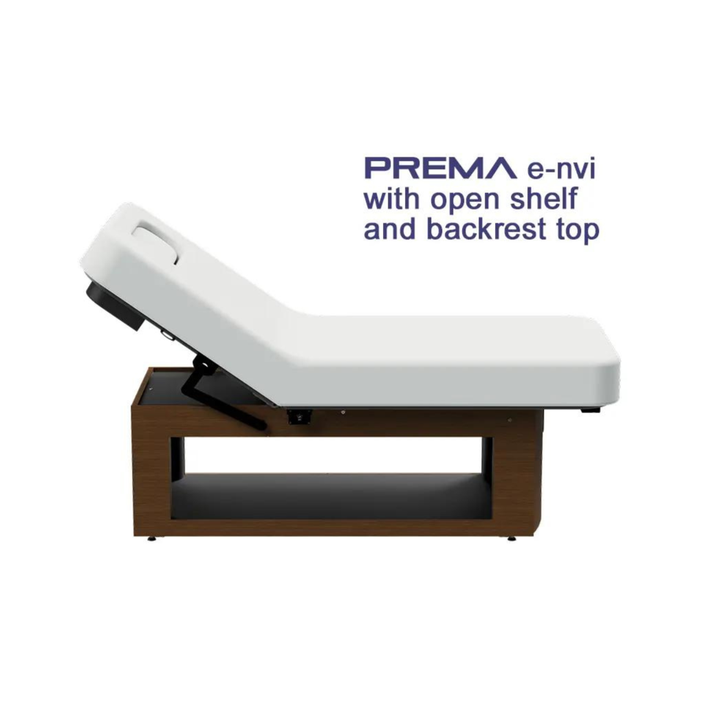Oakworks Prema Electric Backrest Table with Open Shelf and Backrest top