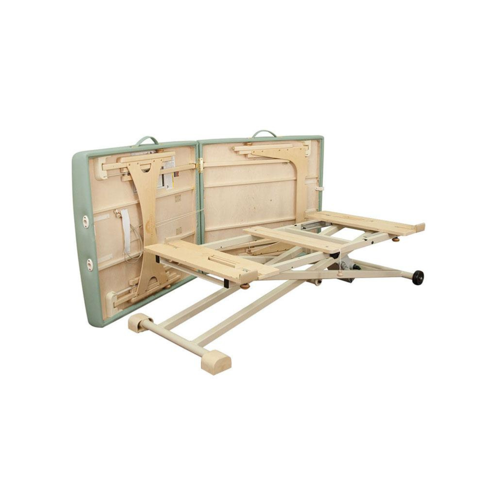 Oakworks Proluxe Convertible Stationary Massage Table behind open