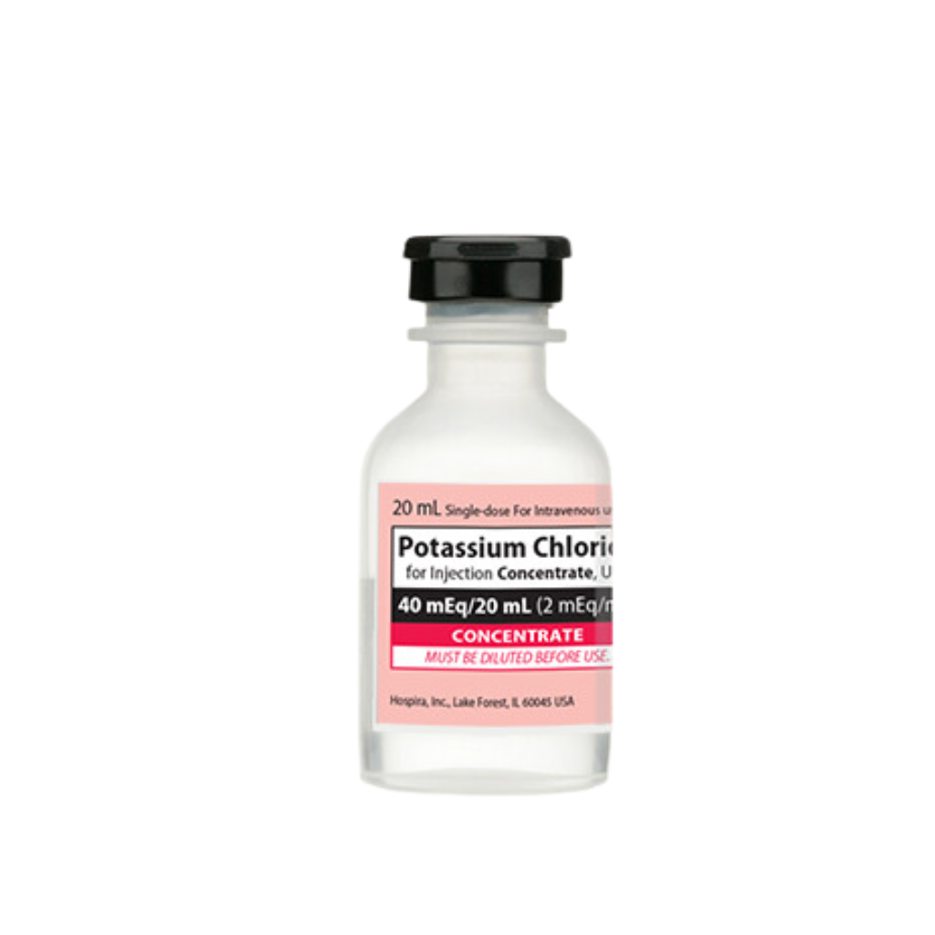 Potassium Chloride Concentrate,  2 mEq / mL Intravenous Injection Single Dose Vial 20 mL