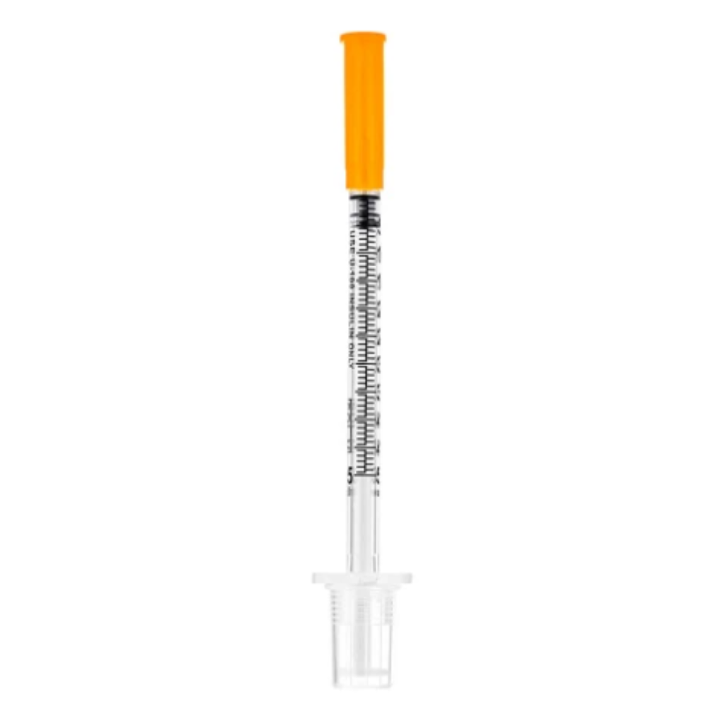 SOL-M Insulin Syringe with Fixed Needle U 100 Insulin Only PE Bag Front View Capped