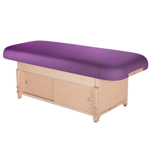 Earthlite Sedona Flat Top Spa & Massage Table with Amethyst upholstery and enclosed cabinet base for storage in med spa and medical wellness practices.