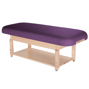 Earthlite Sedona Flat Top Spa & Massage Table with Amethyst upholstery and open shelf base for storage in med spa and medical wellness practices.