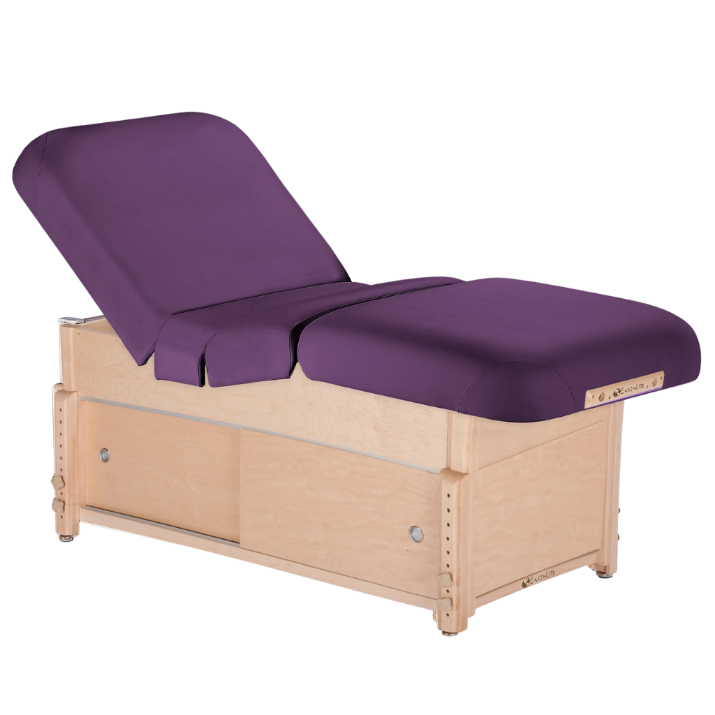 Earthlite Sedona Pneumatic Salon Massage Table with Amethyst upholstery and enclosed cabinet base for storage in med spa and medical wellness practices