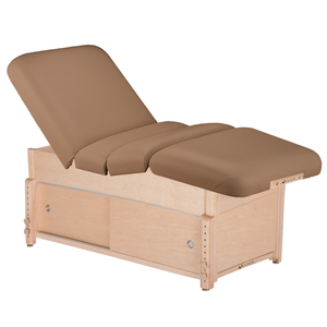 Earthlite Sedona Pneumatic Salon Massage Table with Latte upholstery and enclosed cabinet base for storage in med spa and medical wellness practices