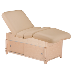 Earthlite Sedona Pneumatic Salon Massage Table with Marie's Beige upholstery and enclosed cabinet base for storage in med spa and medical wellness practices