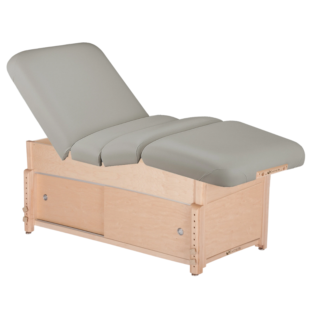Earthlite Sedona Pneumatic Salon Massage Table with Sterling upholstery and enclosed cabinet base for storage in med spa and medical wellness practices