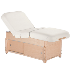 Earthlite Sedona Pneumatic Salon Massage Table with White upholstery and enclosed cabinet base for storage in med spa and medical wellness practices