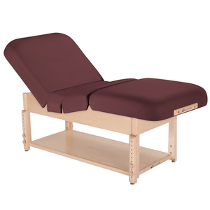 Earthlite Sedona Pneumatic Salon Massage Table with Burgundy upholstery and enclosed shelf base for storage in med spa and medical wellness practices
