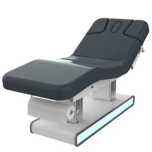 Side view of Silverfox Serene Wellness & Spa Table (2275) with adjustable backrest, footrest, and armrests, featuring a sturdy metal base, smooth vegan leather upholstery, and a comfortable headrest for facials and spa treatments.