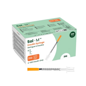 Sol-M 0.3ml Standard Insulin Syringe w/ 31G x 8mm Low Dead Space Needle Box and Individual Needle