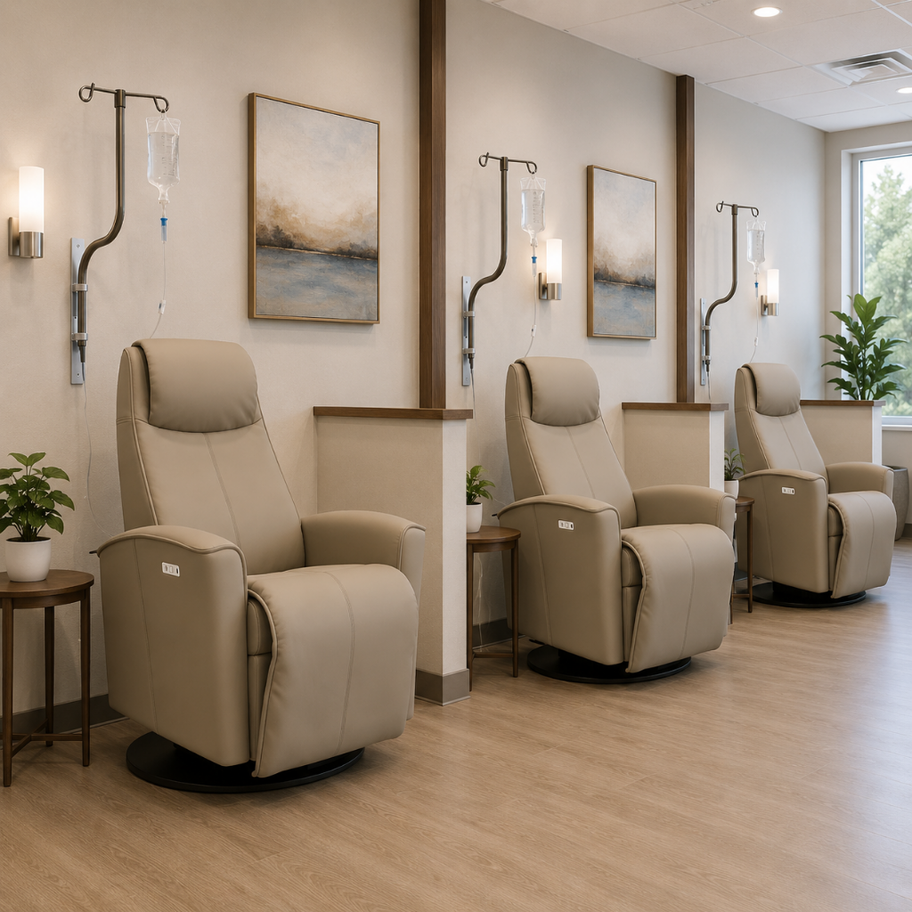 This wall-mounted IV pole gives IV therapy businesses, Med Spas, and medical wellness practices a cleaner, more elevated alternative to traditional floor-mounted IV poles.