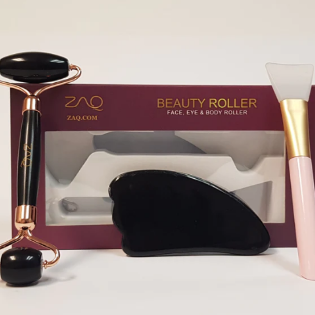 Zaq Black Obsidian Facial Roller With Gua Sha Set Medical Spa Supply