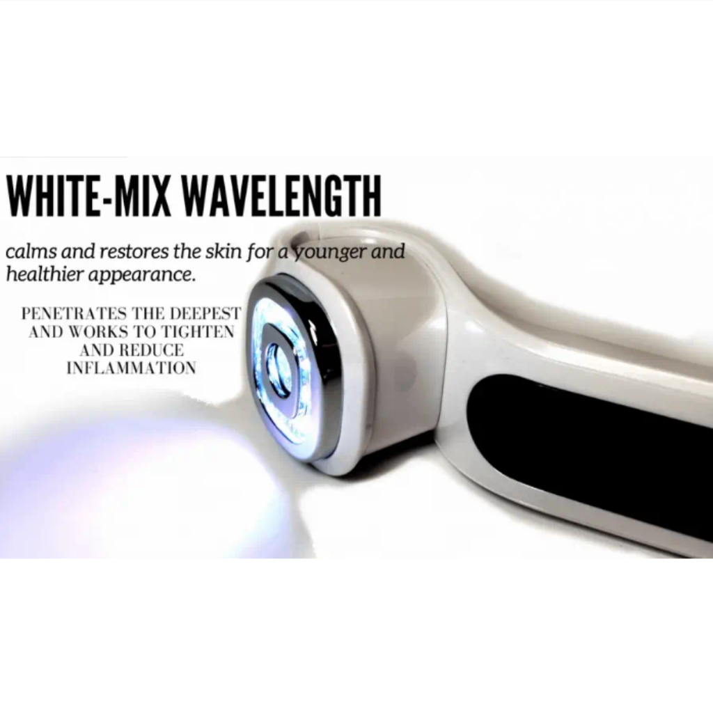 ZAQ Facial Rejuvenation Device - 7 LED, RF, EMS, Sonic Vibration, Hot Massager Therapy - White Wavelength