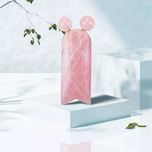 ZAQ Kitty World's First Gua Sha with Roller - Rose Quartz - Front View
