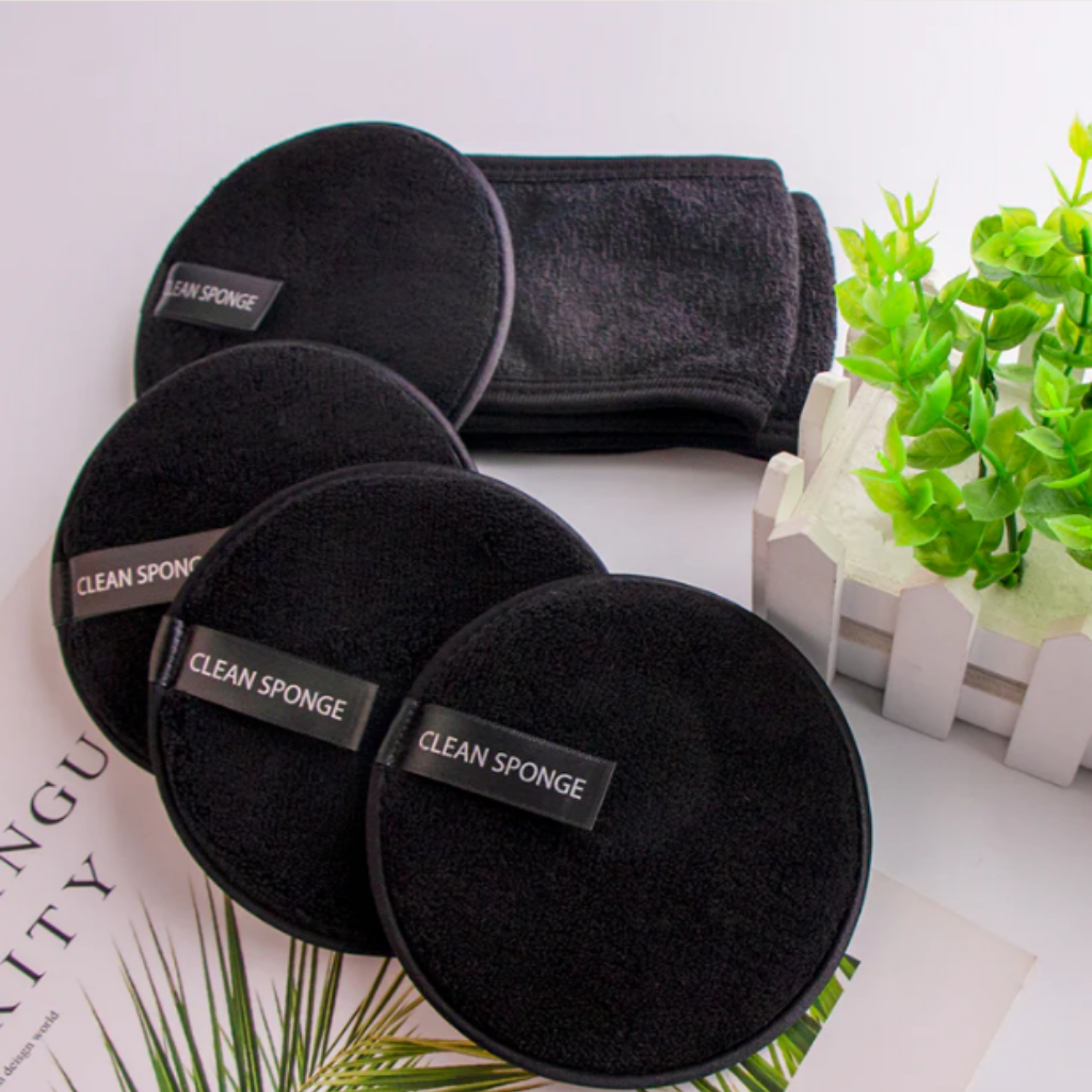 ZAQ Reusable Makeup Remover Pads 4 pack with Spa facial Headband - Black