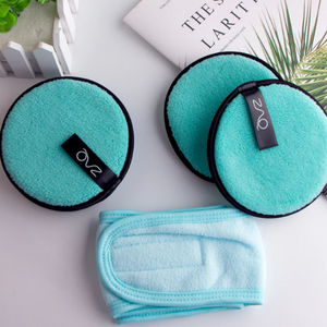 ZAQ Reusable Makeup Remover Pads 4 pack with Spa facial Headband - Green