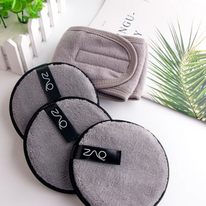 ZAQ Reusable Makeup Remover Pads 4 pack with Spa facial Headband - Grey