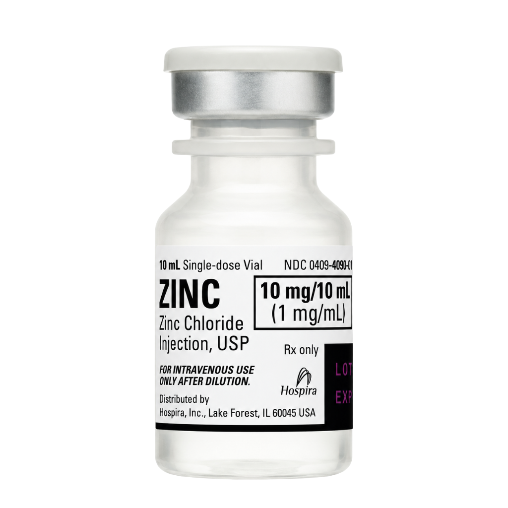 Zinc Chloride Injection, USP is a sterile, preservative-free, prescription-only trace element injection supplied in a 10 mL single-dose vial.