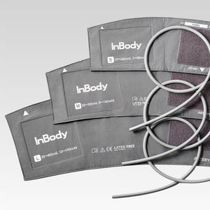 InBody blood pressure cuffs for the BPBIO 220 with cables on a gray background