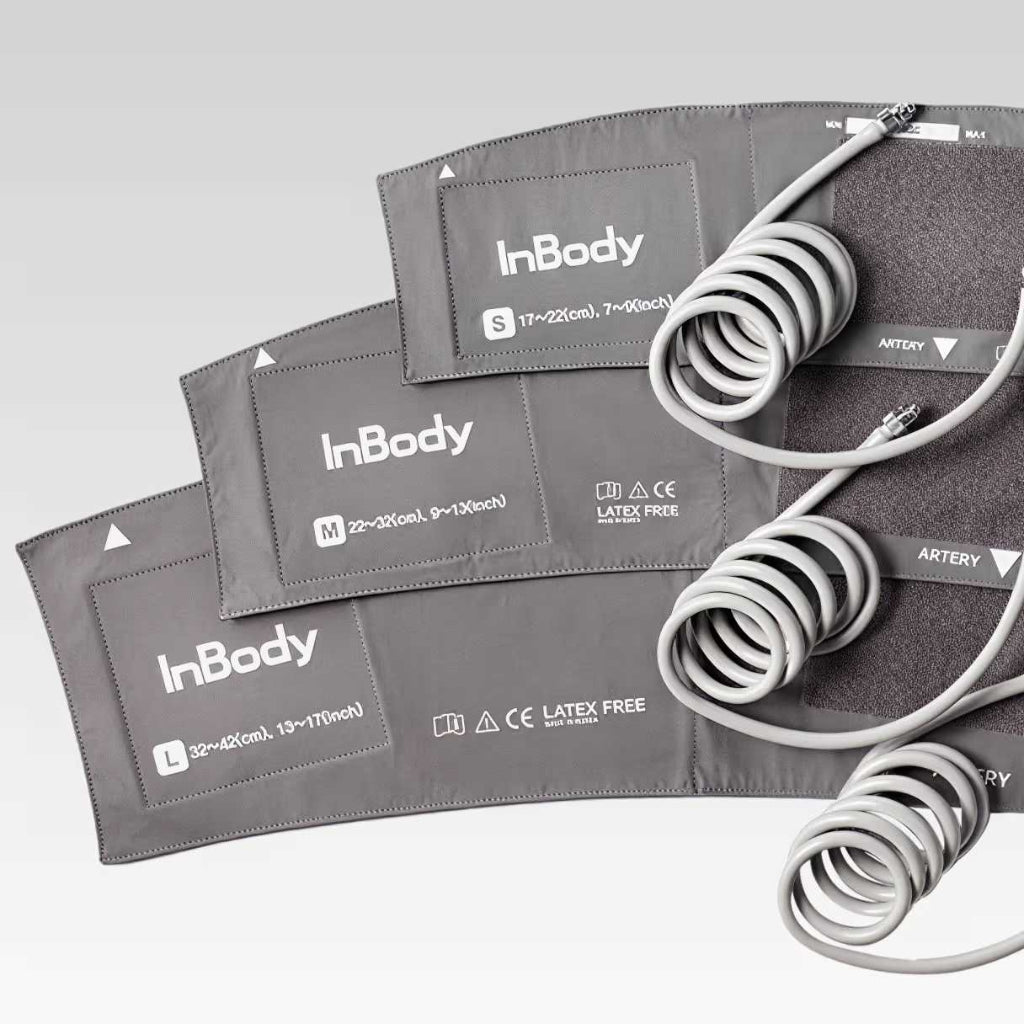 InBody InBody blood pressure cuffs for BPBIO250 with cables on a gray background