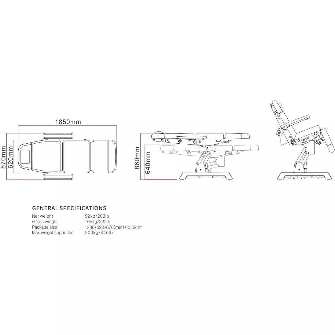 Specification Diagram Treatment for Chair Bed with Memory (2220D)