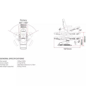 Specification Diagram for Smart Facial Bed / Facial Chair / Exam Chair (2246EBM)