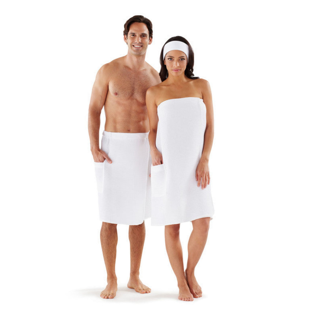 100% Cotton Men White Terry Velour Cloth Body Wrap, Bath Towel Wrap