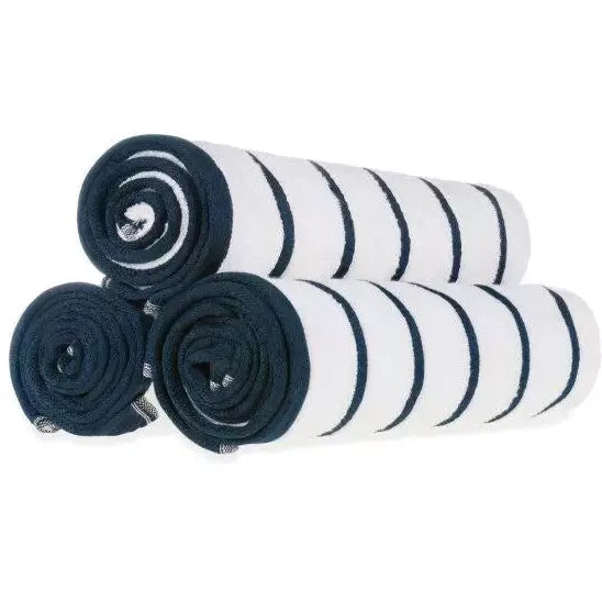 Horizontal Stripe Towel, Navy Blue-White