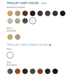 Custom Craftworks Signature Spa Series Trolley Cart Color and Stain Options