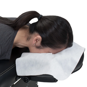 Earthlite Disposable Massage Face Pillow Covers, in use face down
