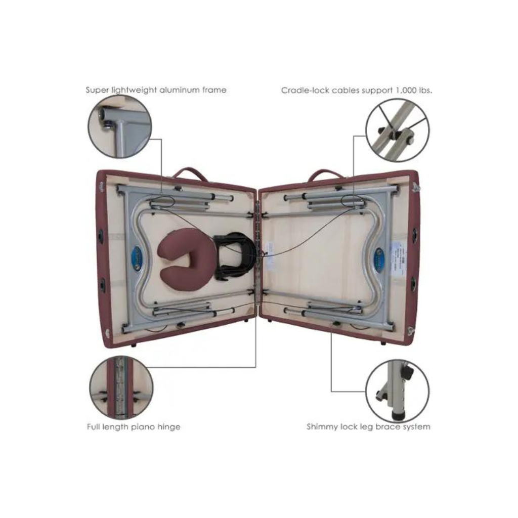 Earthlite Luna Portable Burgundy Massage Table Features