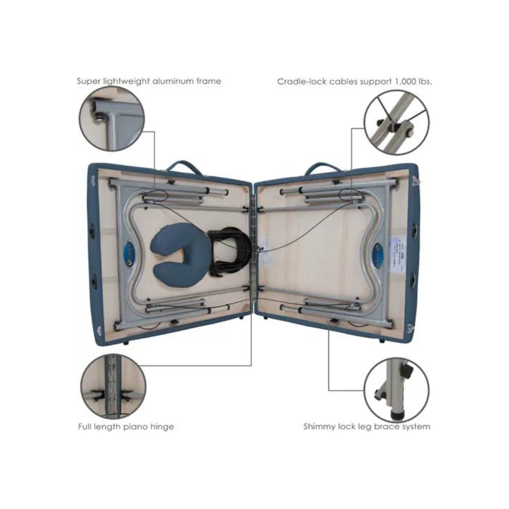 Earthlite Luna Portable Mystic Blue Massage Table Features