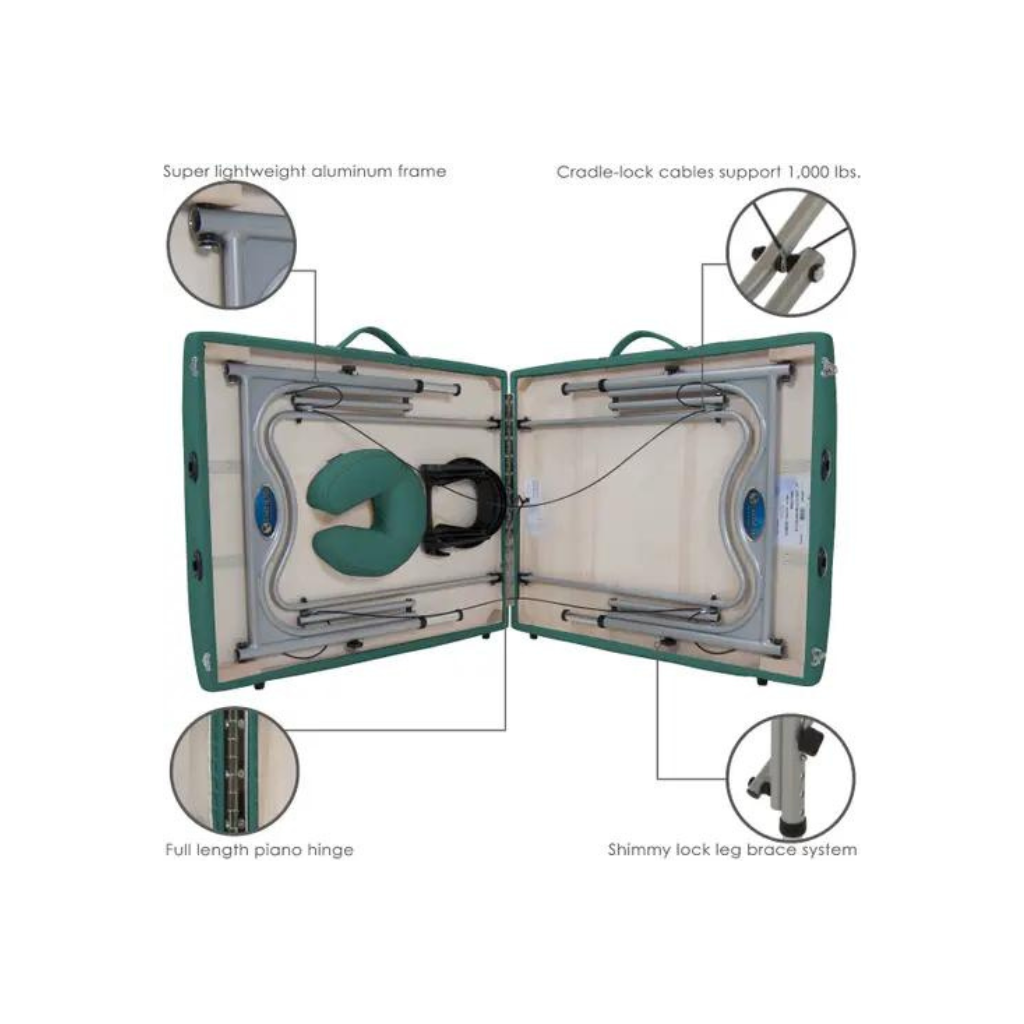 Earthlite Luna Portable Teal Massage Table Features