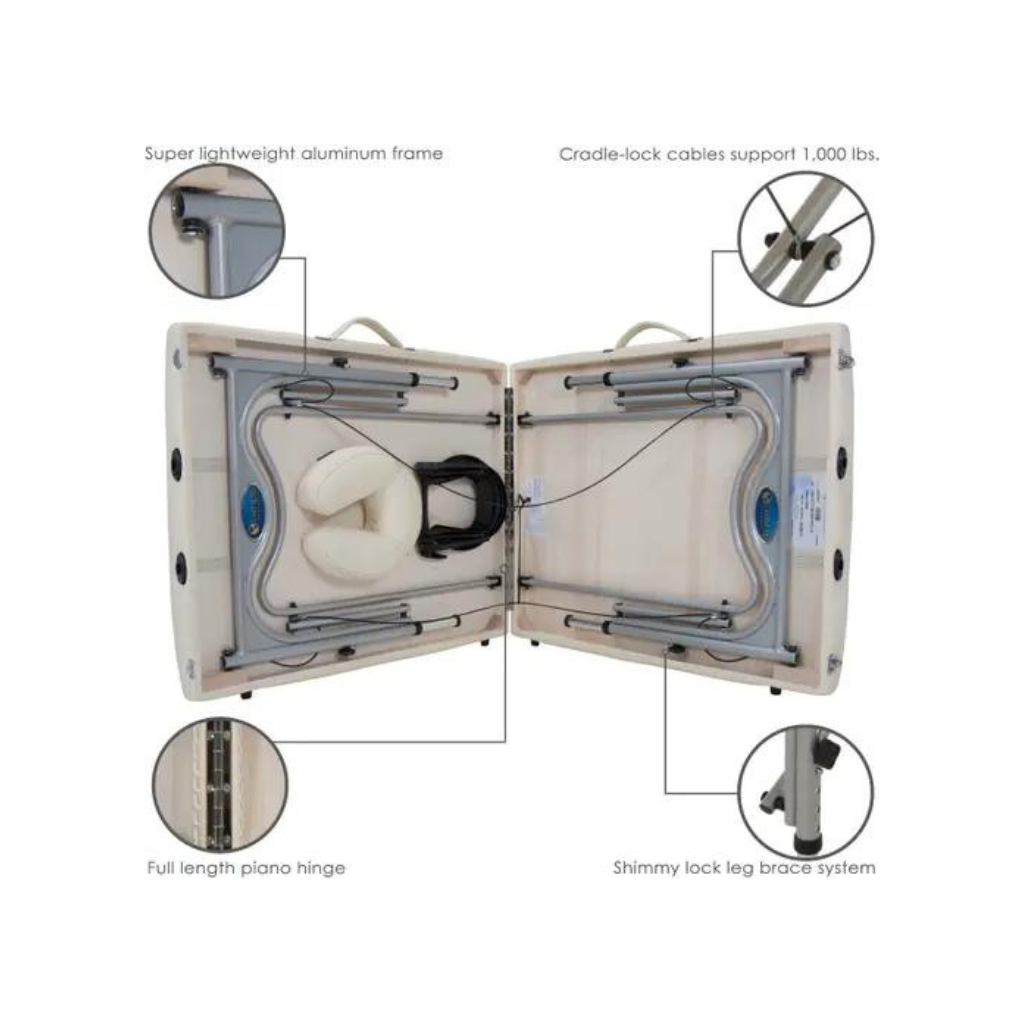 Earthlite Luna Portable Vanilla Creme Massage Table Features