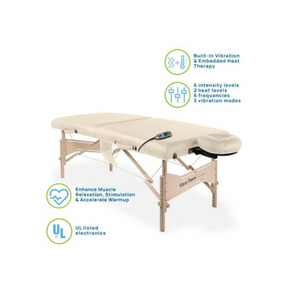Earthlite Vibra-Therm Sports Therapy Table features built-in vibration and embedded heat therapy, multiple intensity and heat levels, and UL listed electronics.
